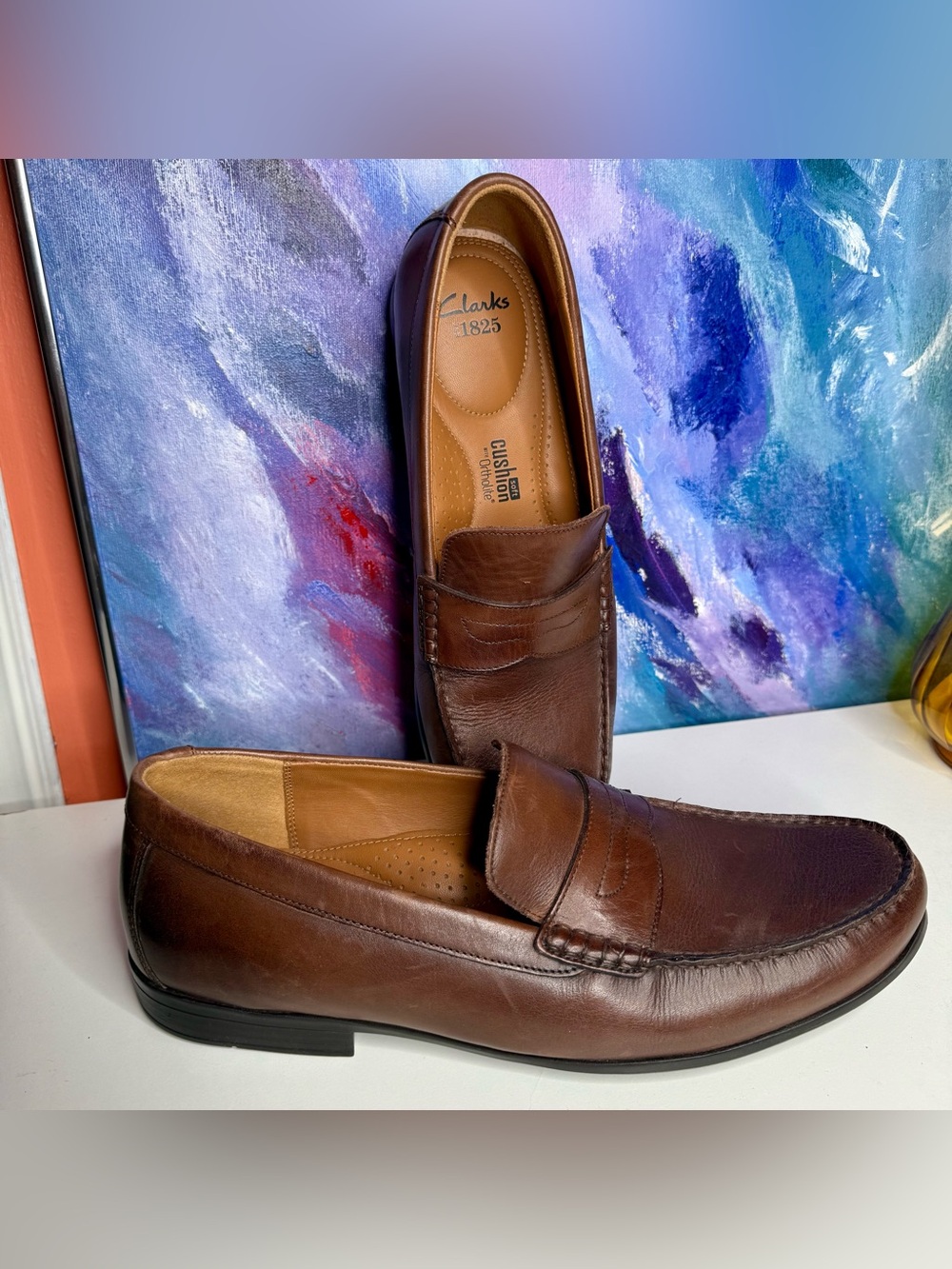 Clarks Men’s Size 13 Claude Brown Leather Loafers Ortholite Cushioned Shoes